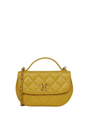 Chanel Mustard Yellow Lambskin Quilted Handle Crossbody Bag
