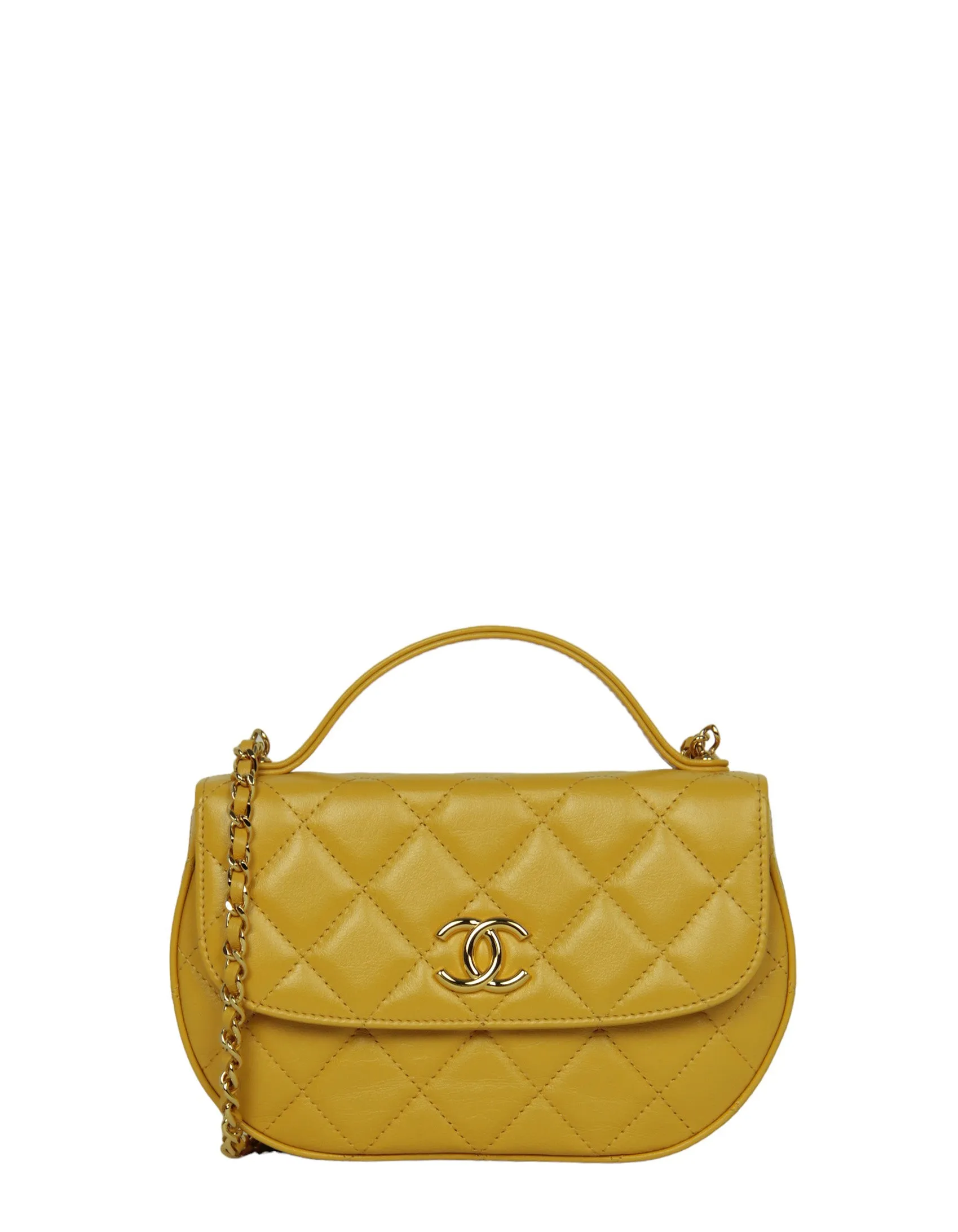 Chanel Mustard Yellow Lambskin Quilted Handle Crossbody Bag