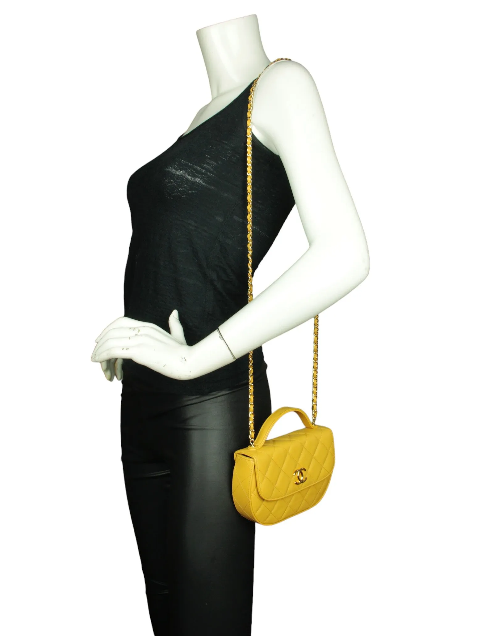 Chanel Mustard Yellow Lambskin Quilted Handle Crossbody Bag