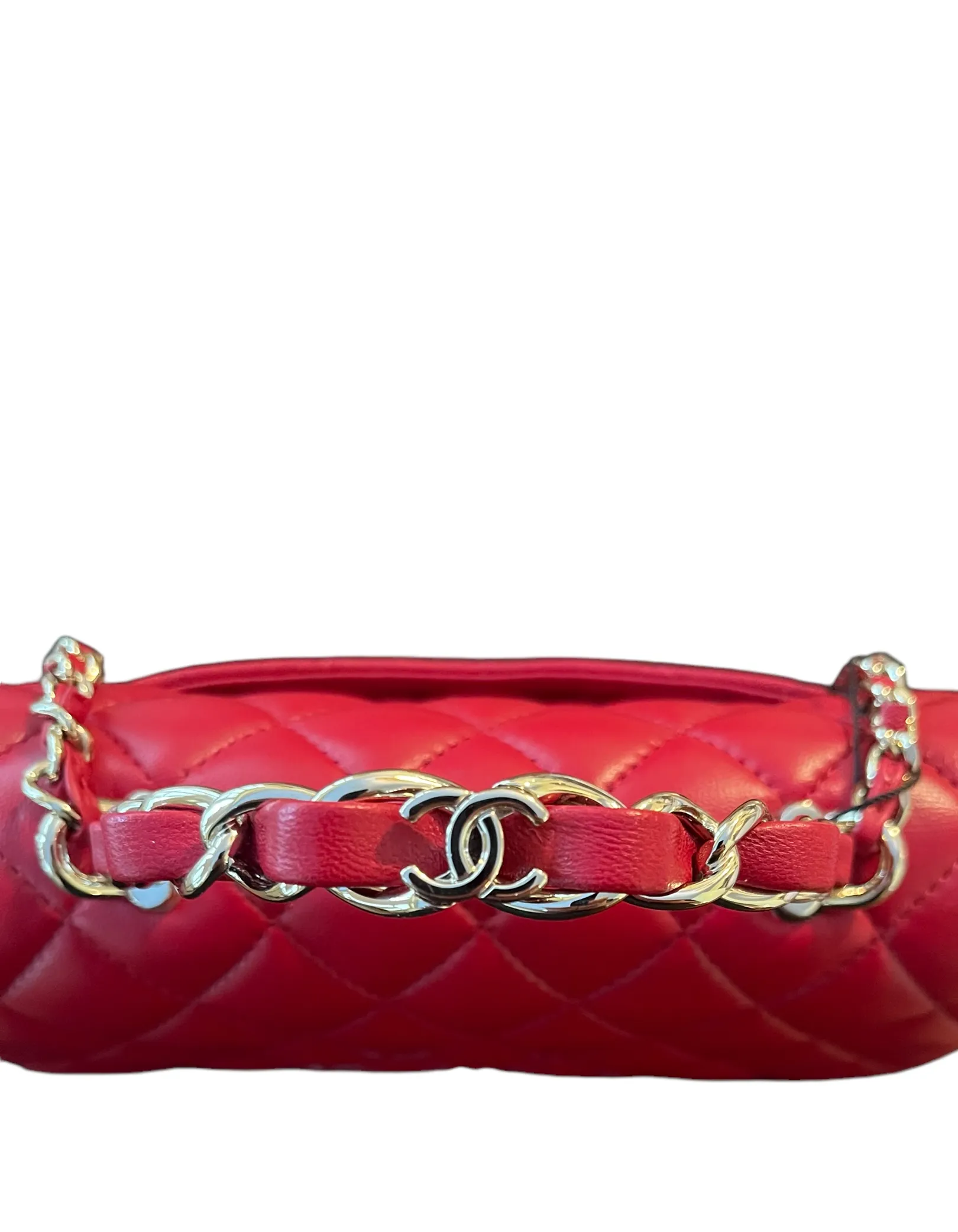 Chanel NWT Red Lambskin Quilted Mini Top Handle Rectangular Flap