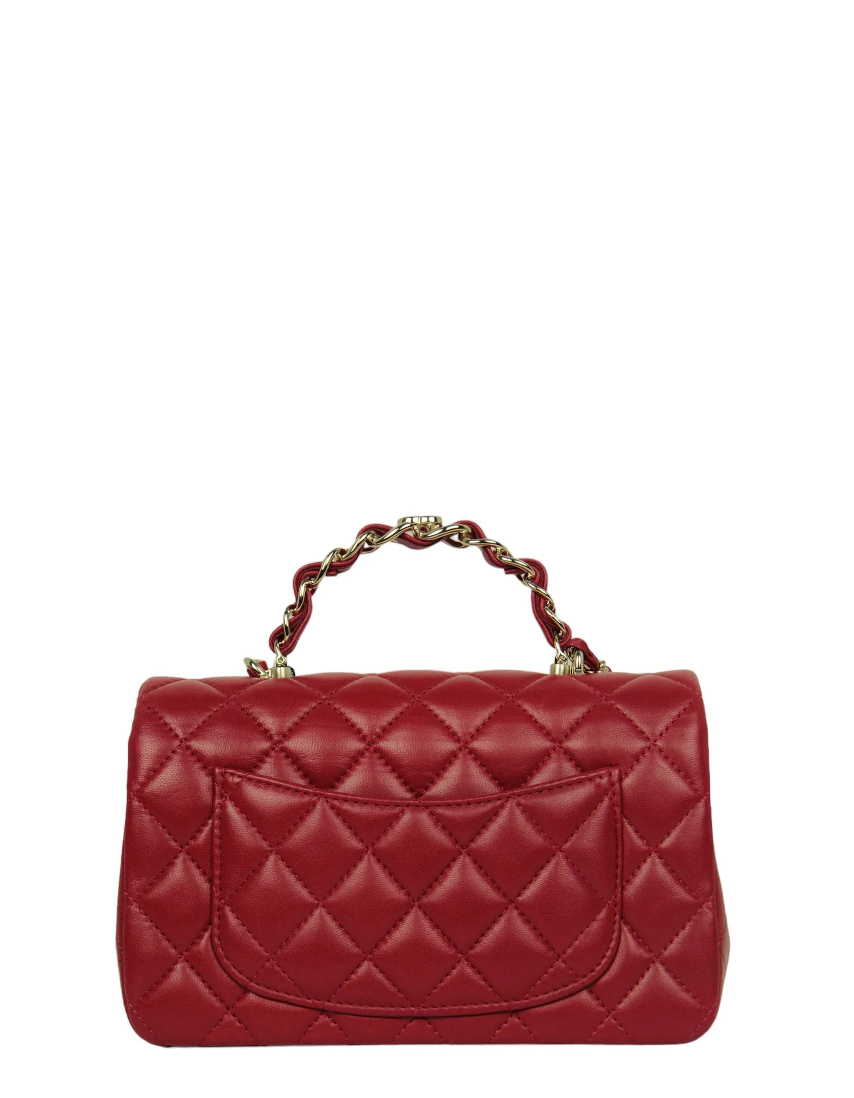 Chanel NWT Red Lambskin Quilted Mini Top Handle Rectangular Flap