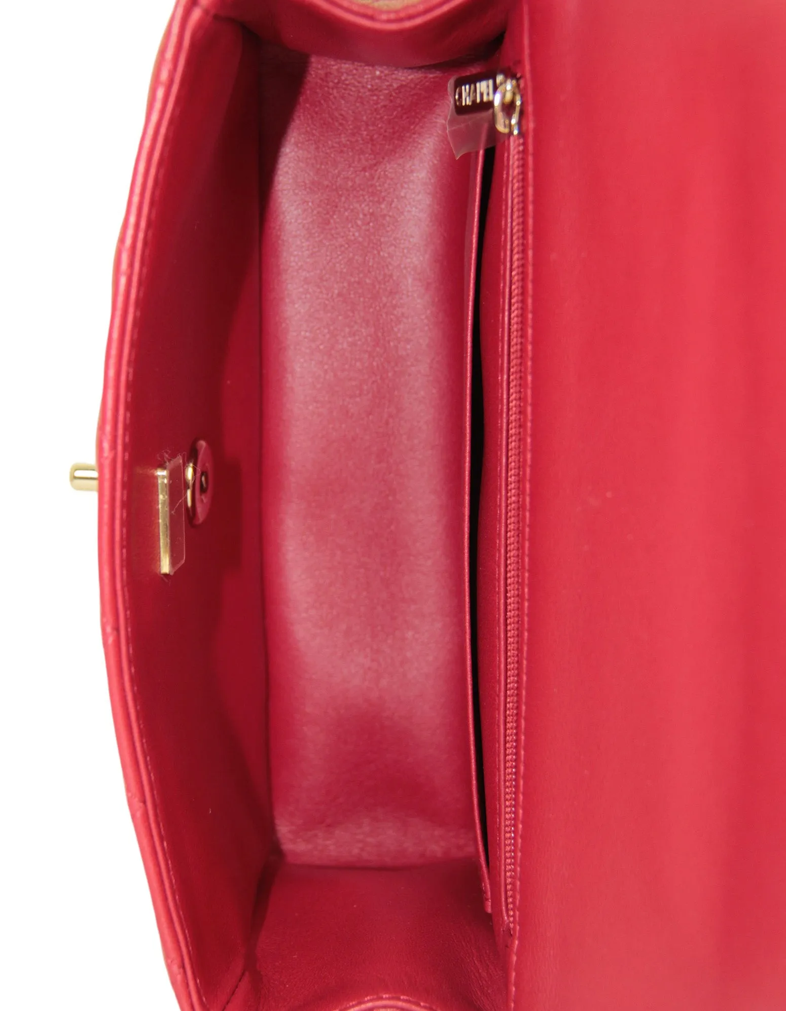 Chanel NWT Red Lambskin Quilted Mini Top Handle Rectangular Flap