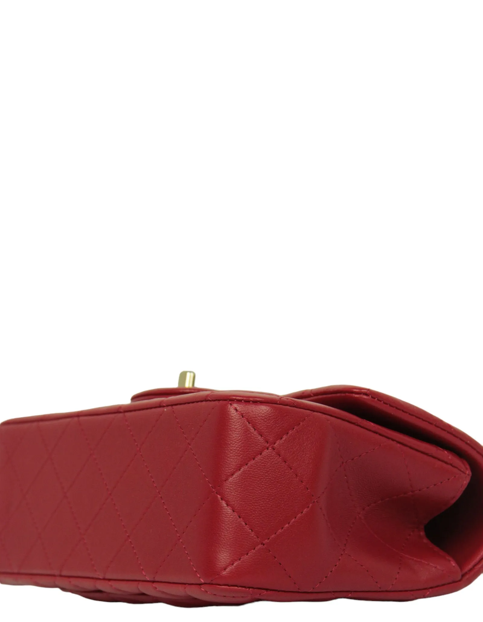 Chanel NWT Red Lambskin Quilted Mini Top Handle Rectangular Flap