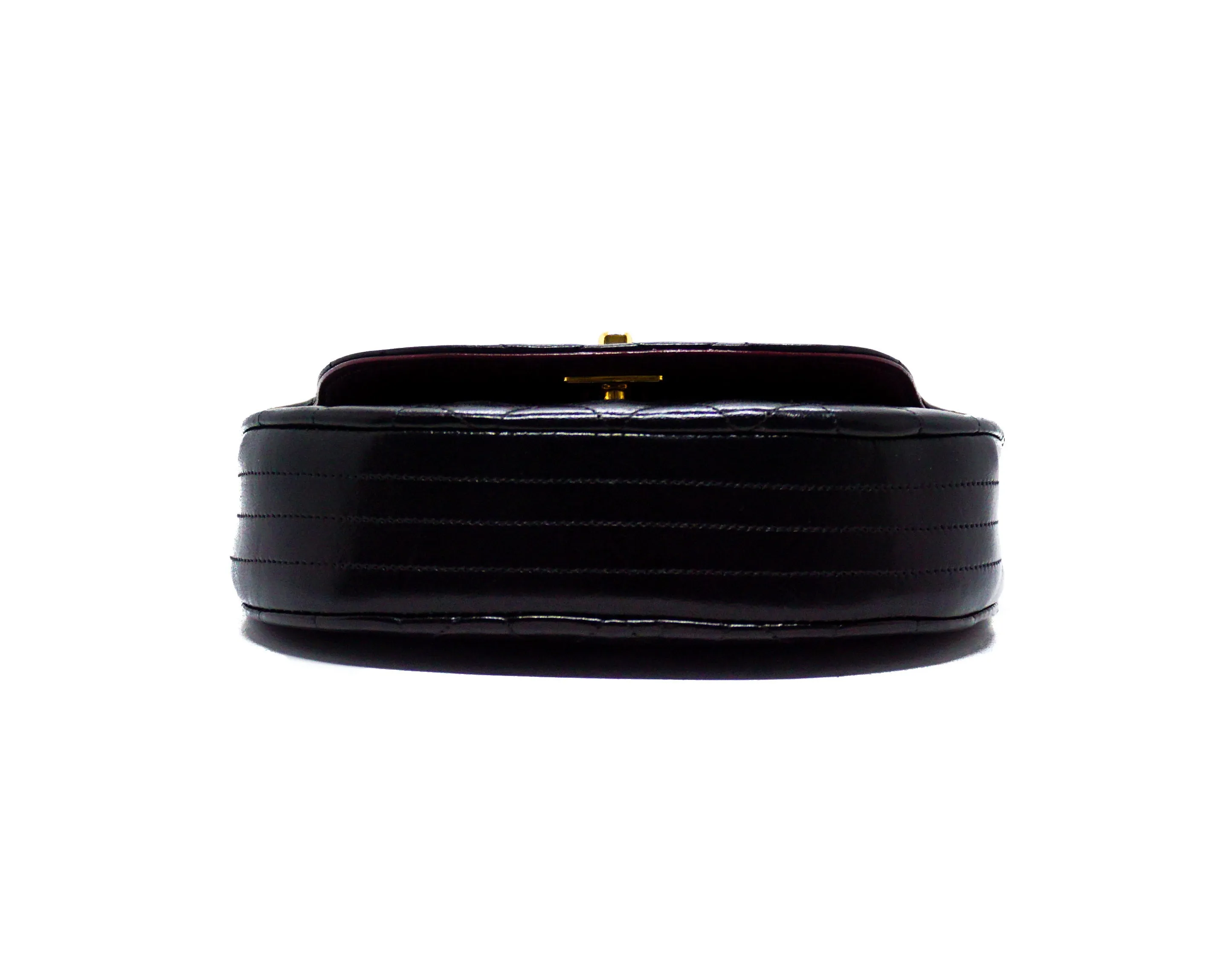 Chanel Vintage Rare Black Lambskin Round Quilted Mini Flap