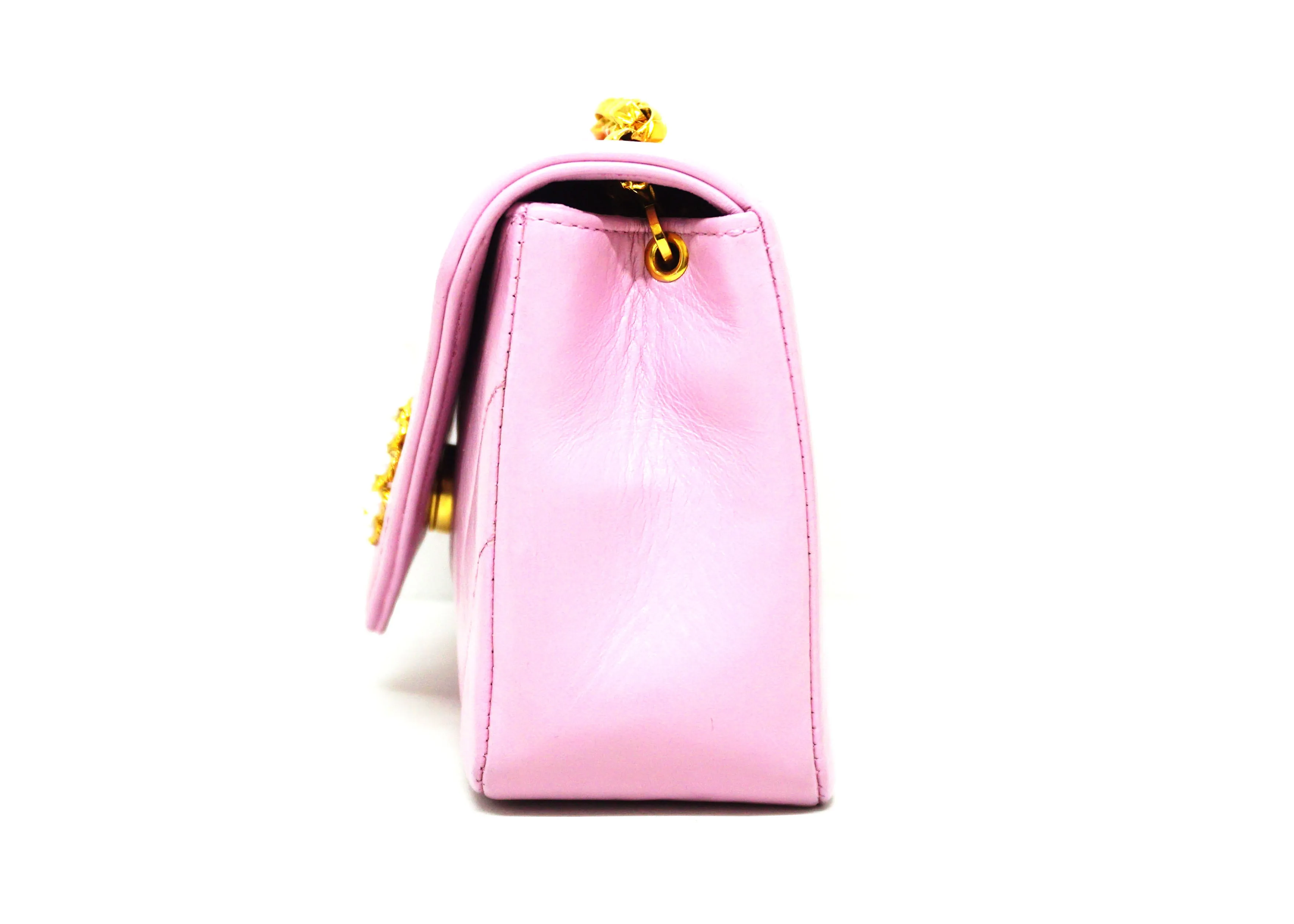 Chanel Vintage Rare Pink Lambskin Chevron Pearl Mini Flap