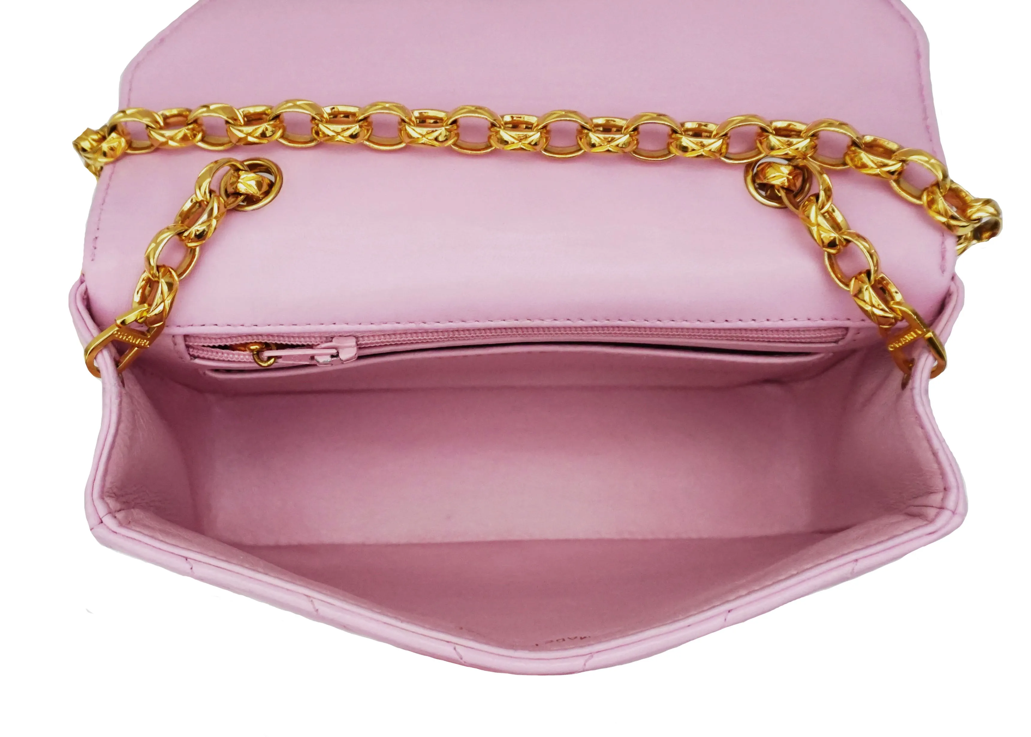 Chanel Vintage Rare Pink Lambskin Chevron Pearl Mini Flap