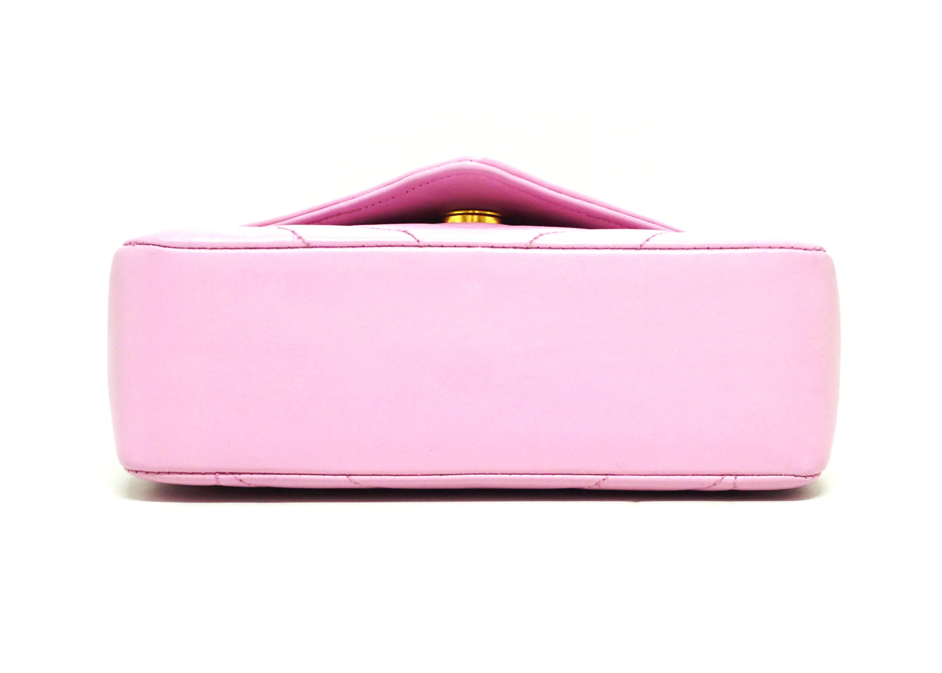Chanel Vintage Rare Pink Lambskin Chevron Pearl Mini Flap