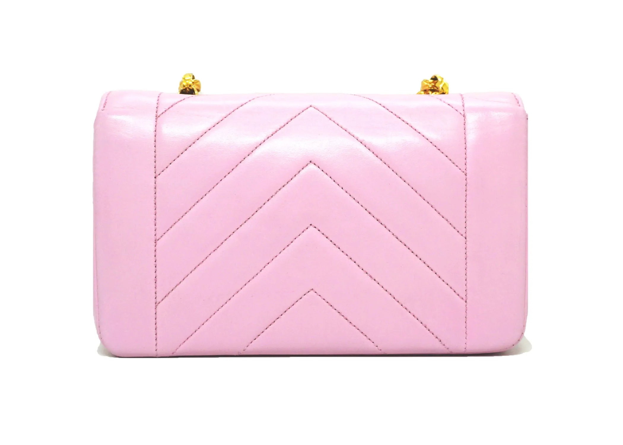 Chanel Vintage Rare Pink Lambskin Chevron Pearl Mini Flap
