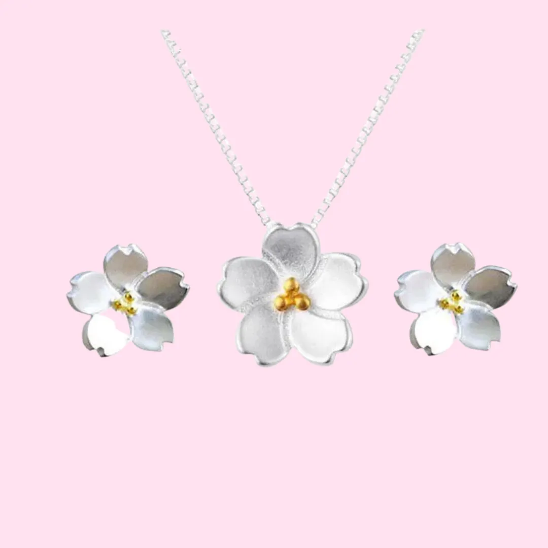 Cherry Flower Necklace & Earrings Set