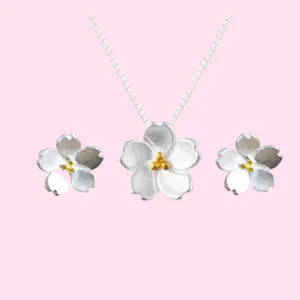 Cherry Flower Necklace & Earrings Set