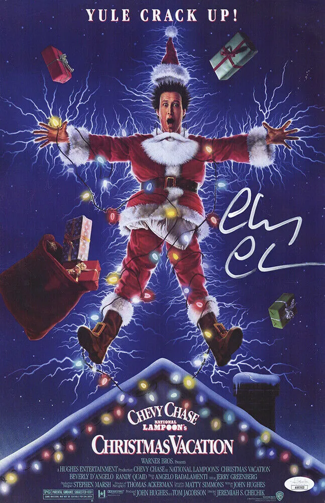 Chevy Chase Signed Christmas Vacation 11x17 Movie Poster (In White) (JSA COA)