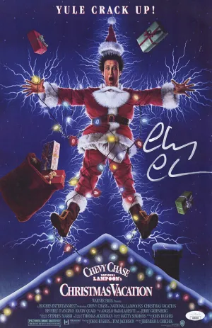 Chevy Chase Signed Christmas Vacation 11x17 Movie Poster (In White) (JSA COA)