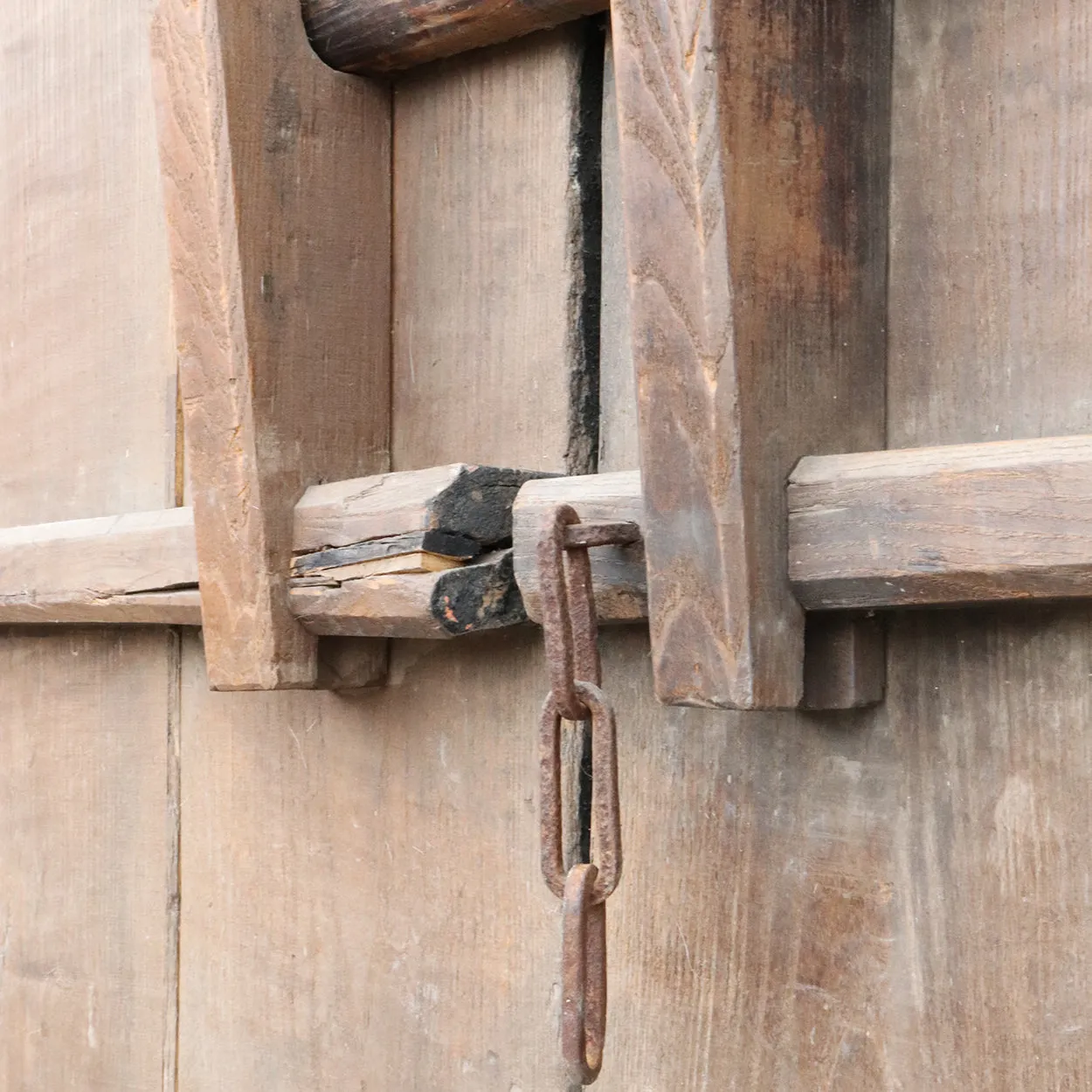 Chinese Shanxi Province Elm Double Door, Frame and Stone Bases