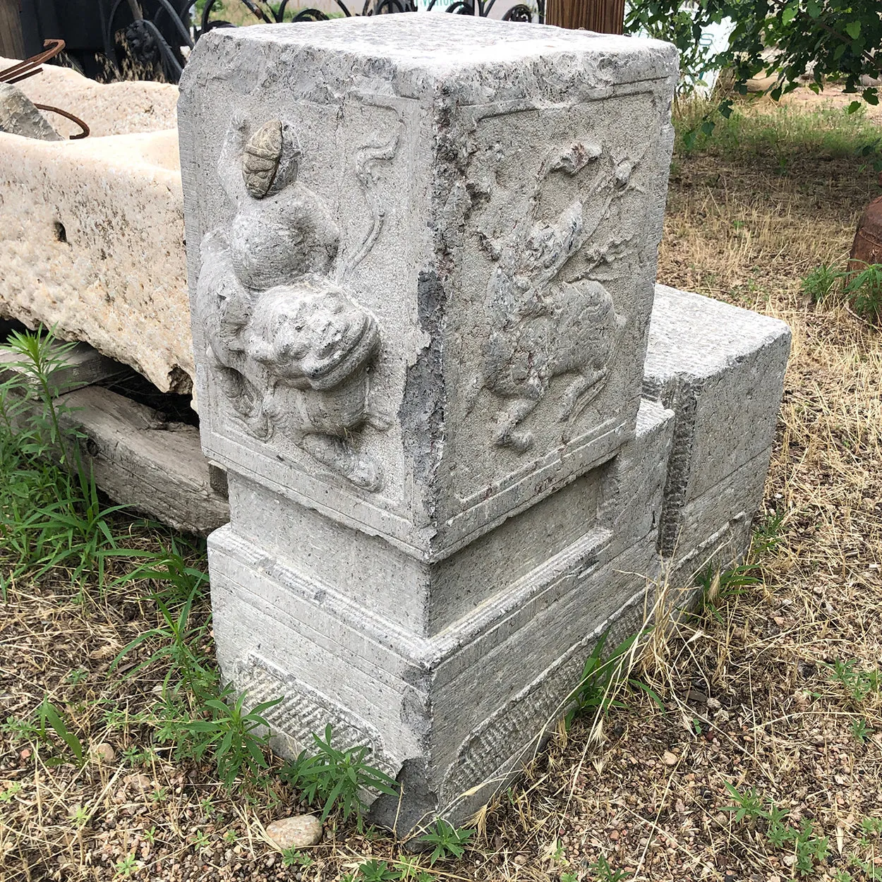 Chinese Shanxi Province Elm Double Door, Frame and Stone Bases
