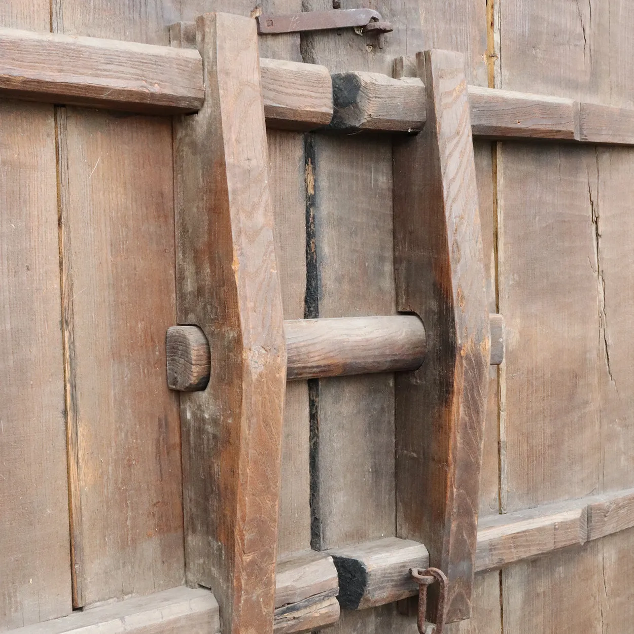 Chinese Shanxi Province Elm Double Door, Frame and Stone Bases