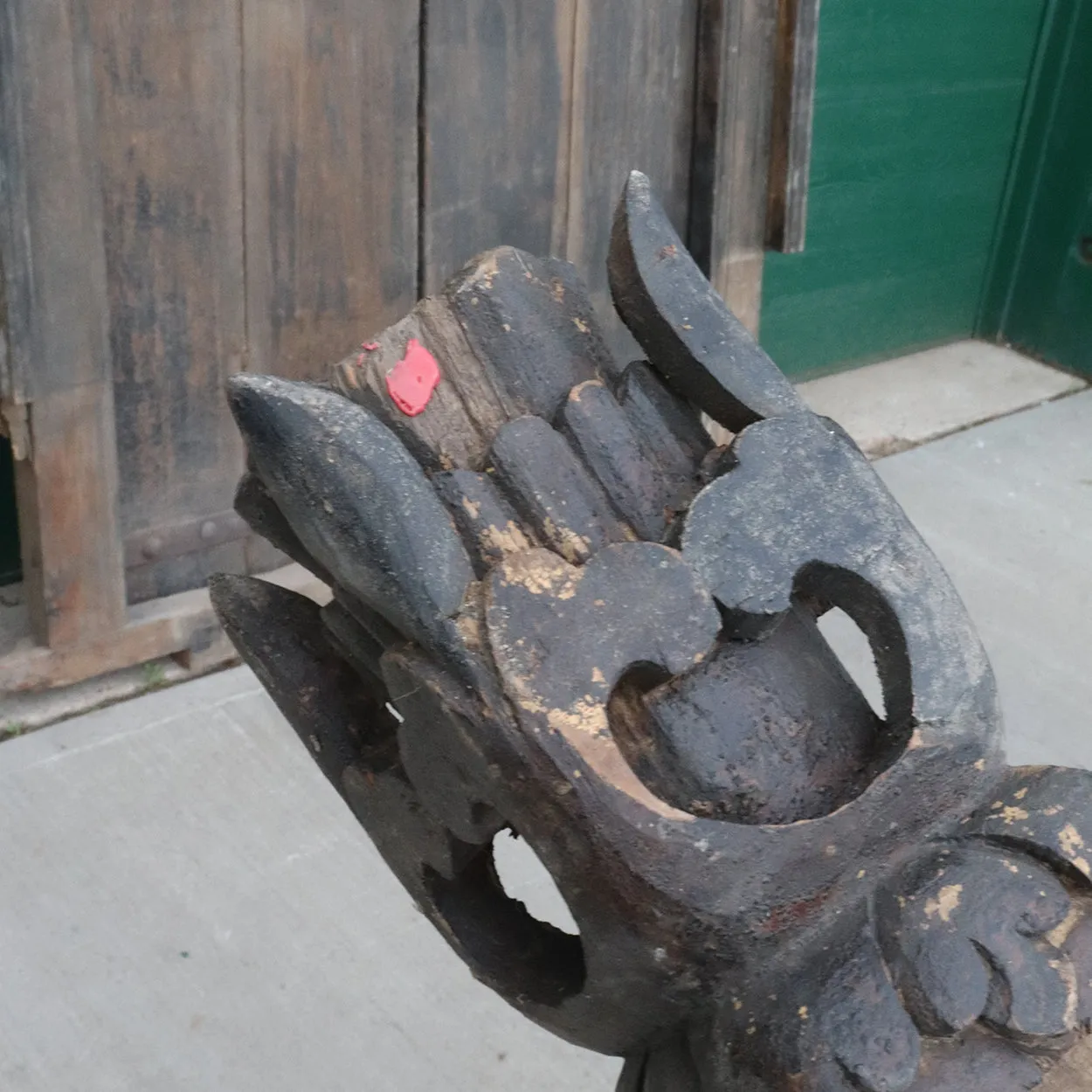 Chinese Shanxi Province Elm Double Door, Frame and Stone Bases