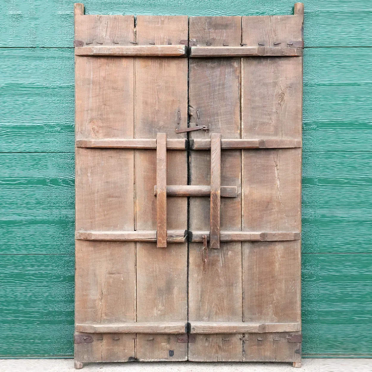 Chinese Shanxi Province Elm Double Door, Frame and Stone Bases
