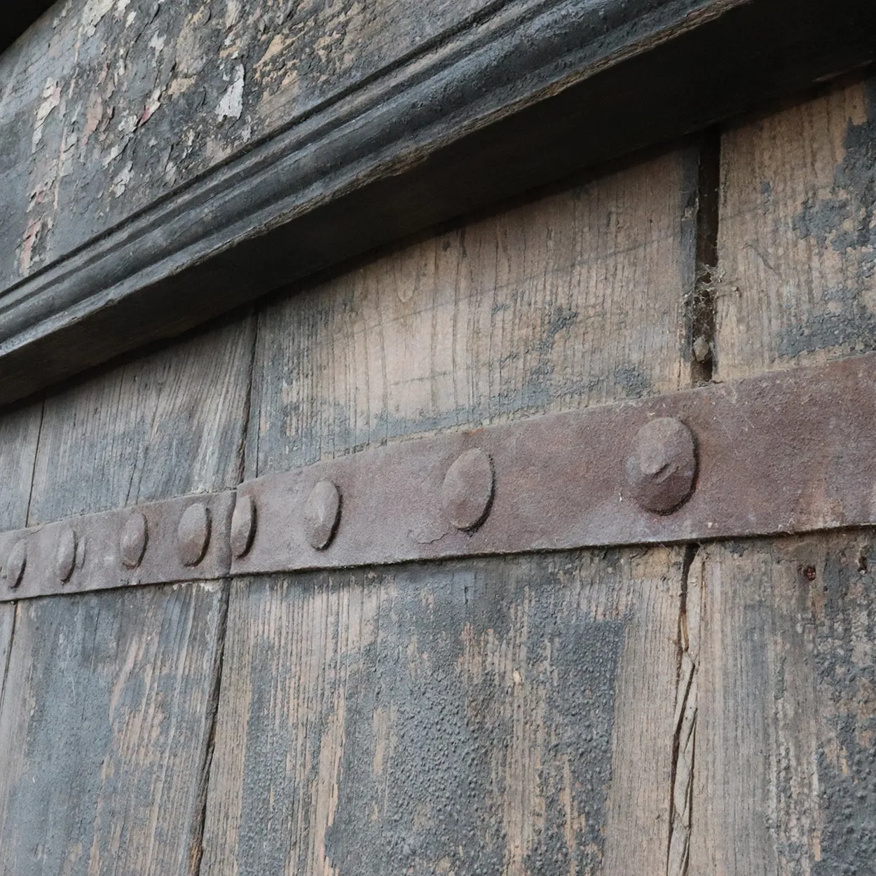 Chinese Shanxi Province Elm Double Door, Frame and Stone Bases
