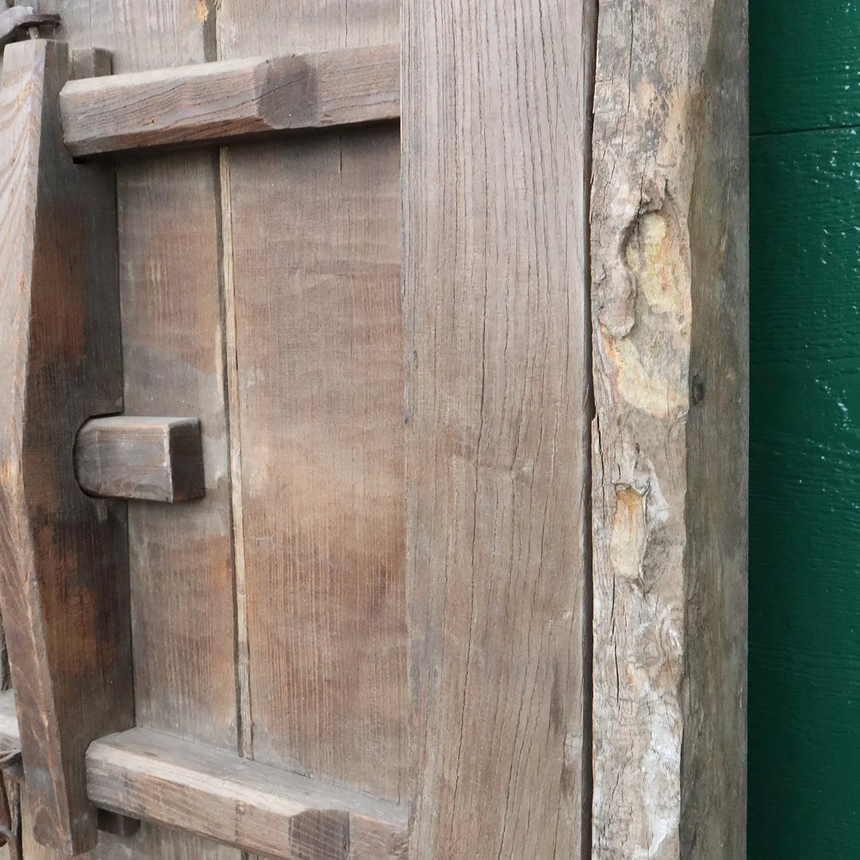 Chinese Shanxi Province Elm Double Door, Frame and Stone Bases