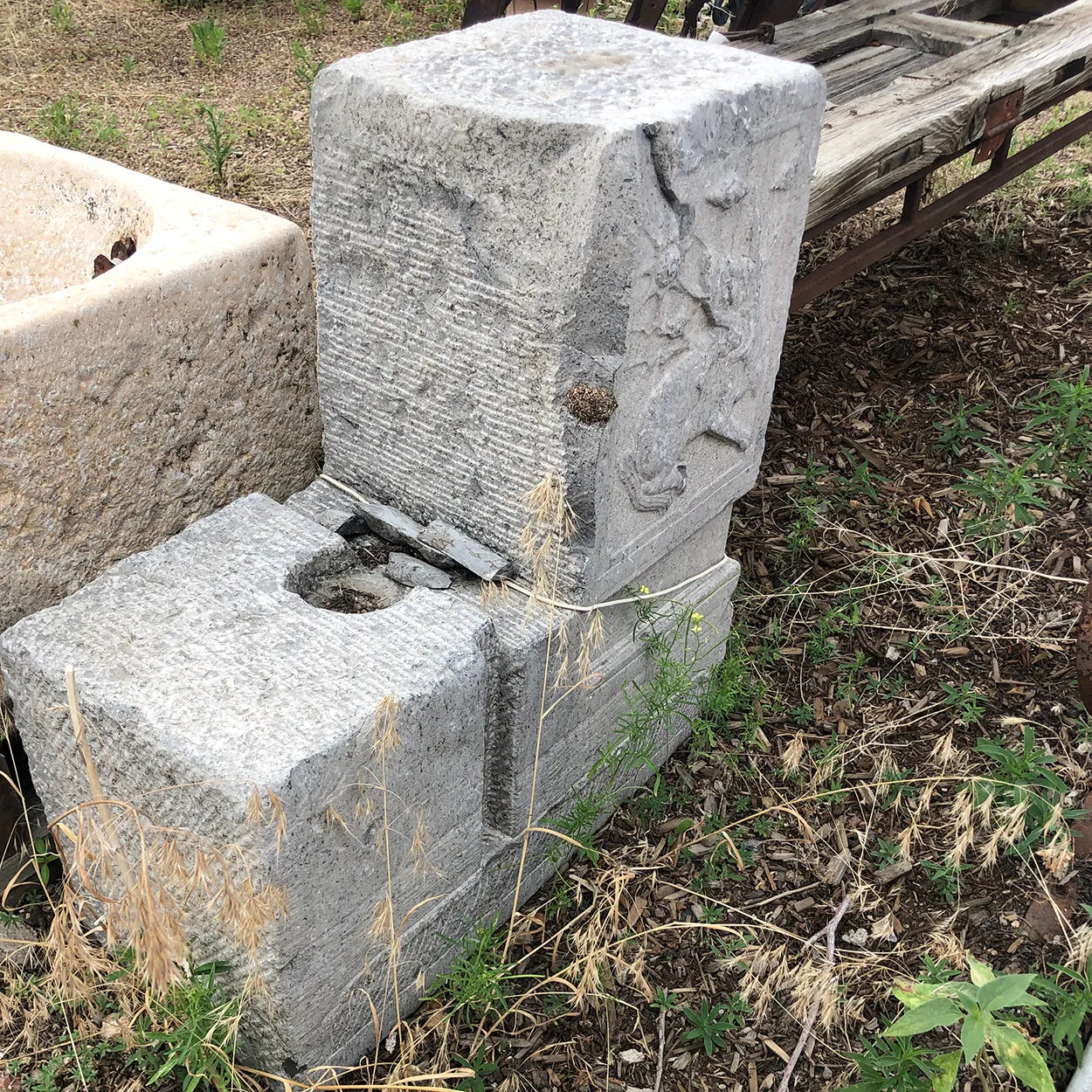 Chinese Shanxi Province Elm Double Door, Frame and Stone Bases