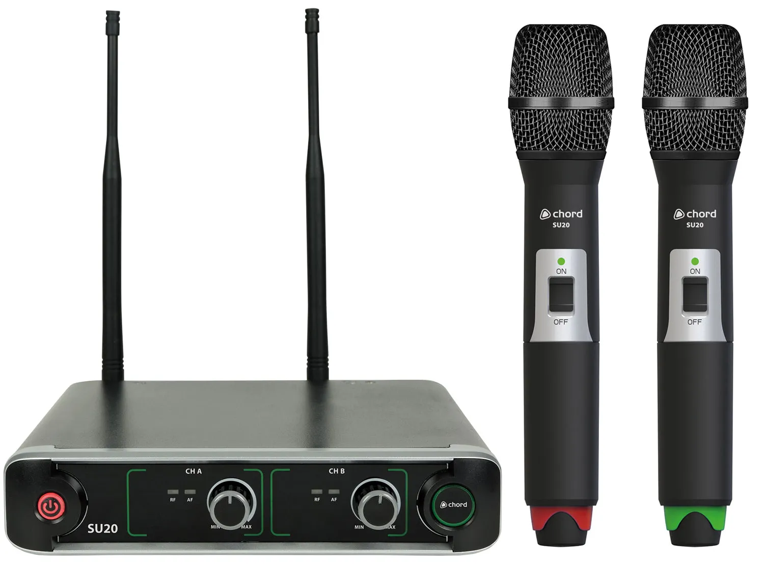 CHORD SU20-H-RG Compact Dual UHF Microphone Sets (863.42MHz Red & 864.3MHz Green)