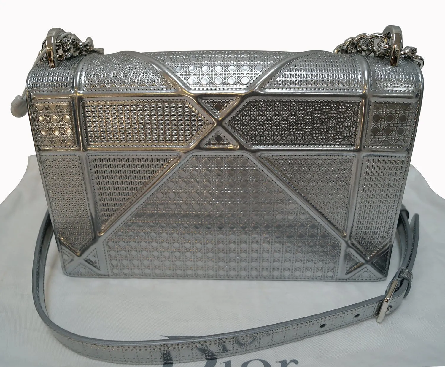 CHRISTIAN DIOR Handbags - Diorama Silver Perforated Leather Bag
