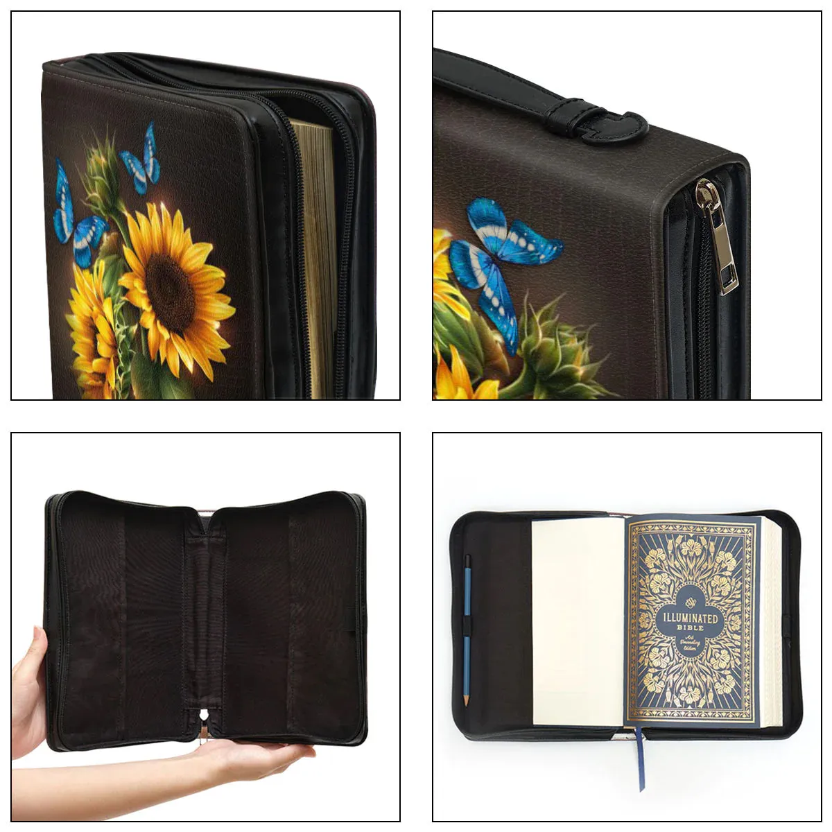 Christianart Bible Cover, Personalized Sunflower and Butterfly Leather Bible Cover - Psalm 37:4,