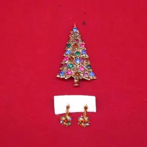 Christmas Brooch and Wreath Earring
