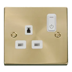 Click Deco VPSB30535WH Victorian Ingot 13A 1G RF Smart Socket - Satin Brass (White)