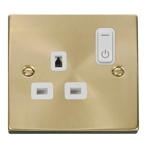 Click Deco VPSB30535WH Victorian Ingot 13A 1G RF Smart Socket - Satin Brass (White)