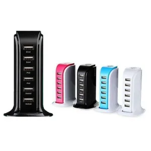 Color: WHITE - Smart Power 6 USB Colorful Tower for Every Desk at Home or Office