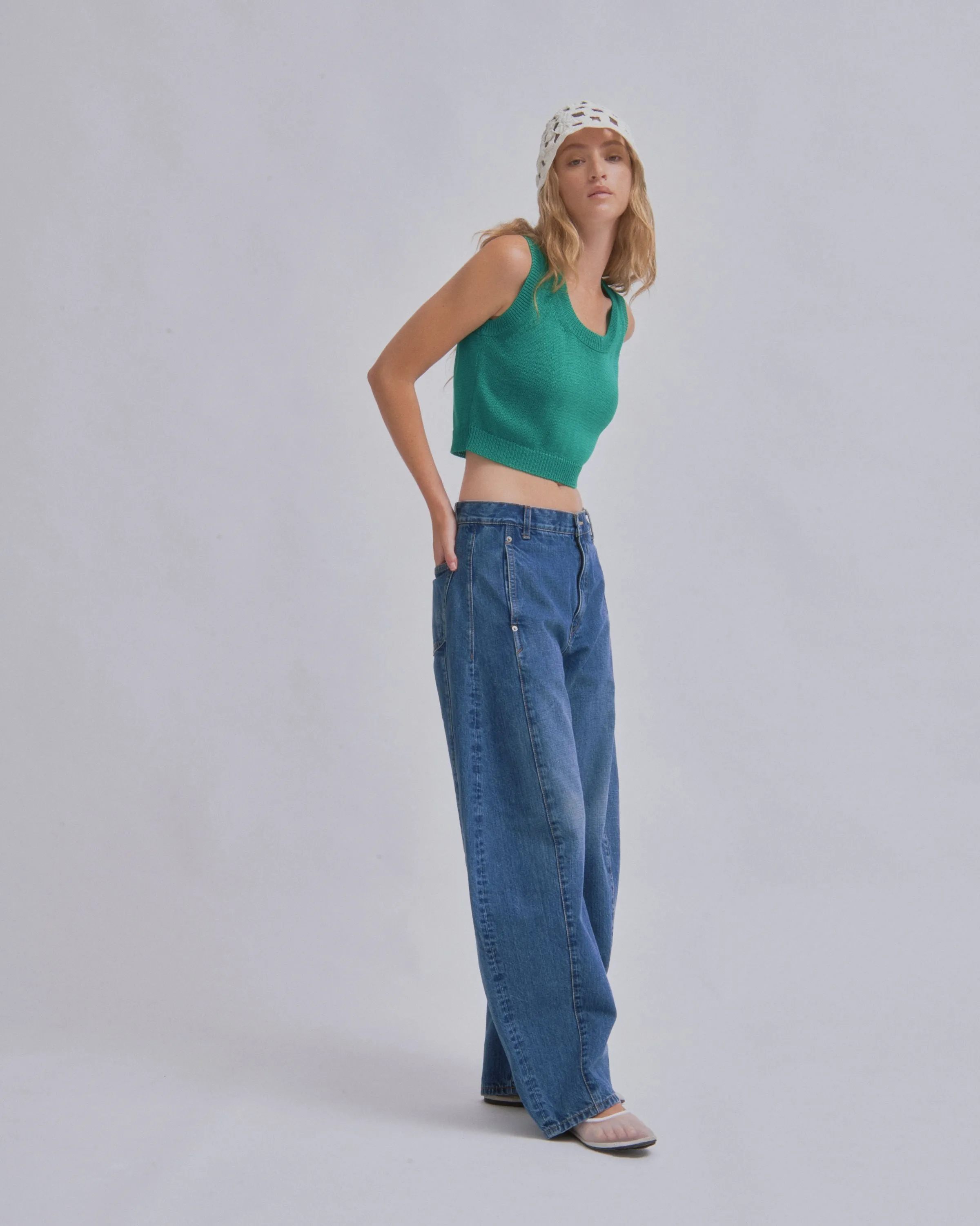 Compact Knit Tank in Green