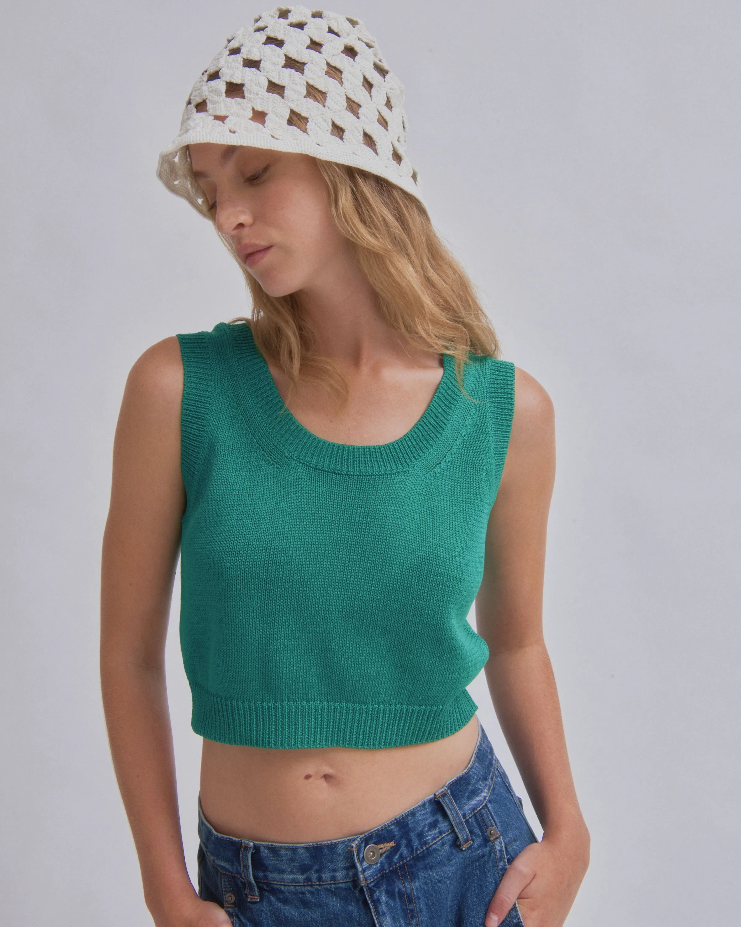 Compact Knit Tank in Green