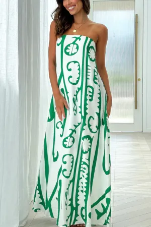 Connie Maxi Dress - White / Green Tribal