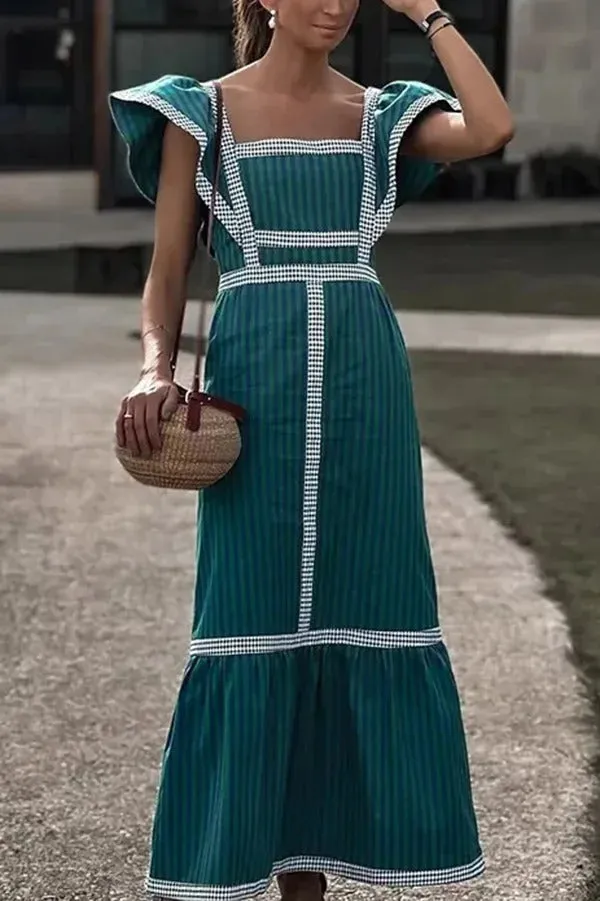 Contrast Paneled Sleeveless Square-neck Maxi Dress