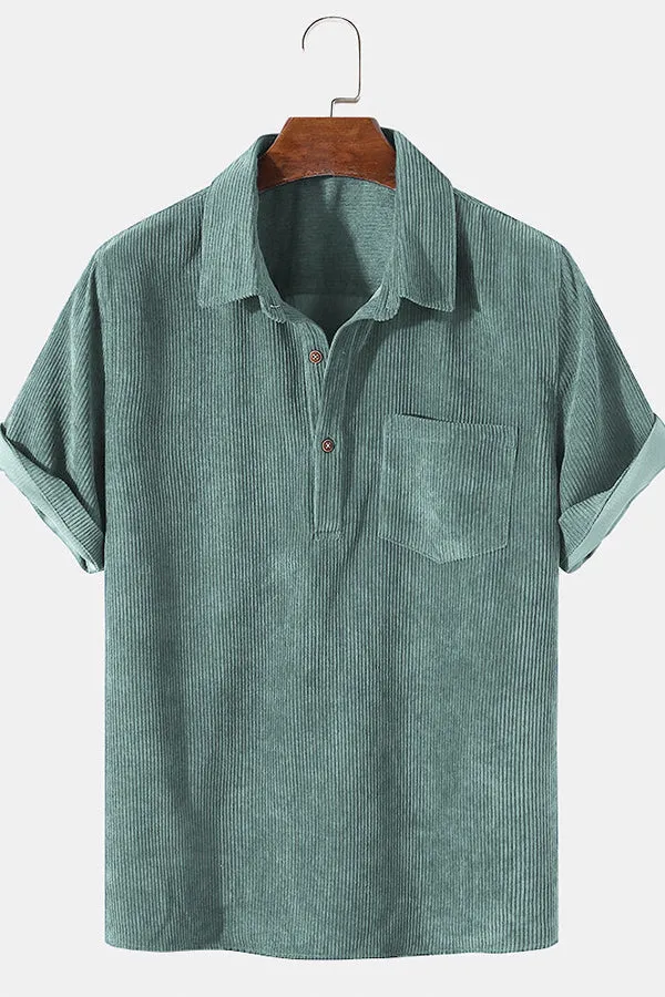 Corduroy Solid Short Sleeve Basic Shirts