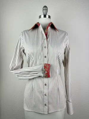 CR Tradition Tan, Red and White Stretch Bengal Stripe - FINAL SALE