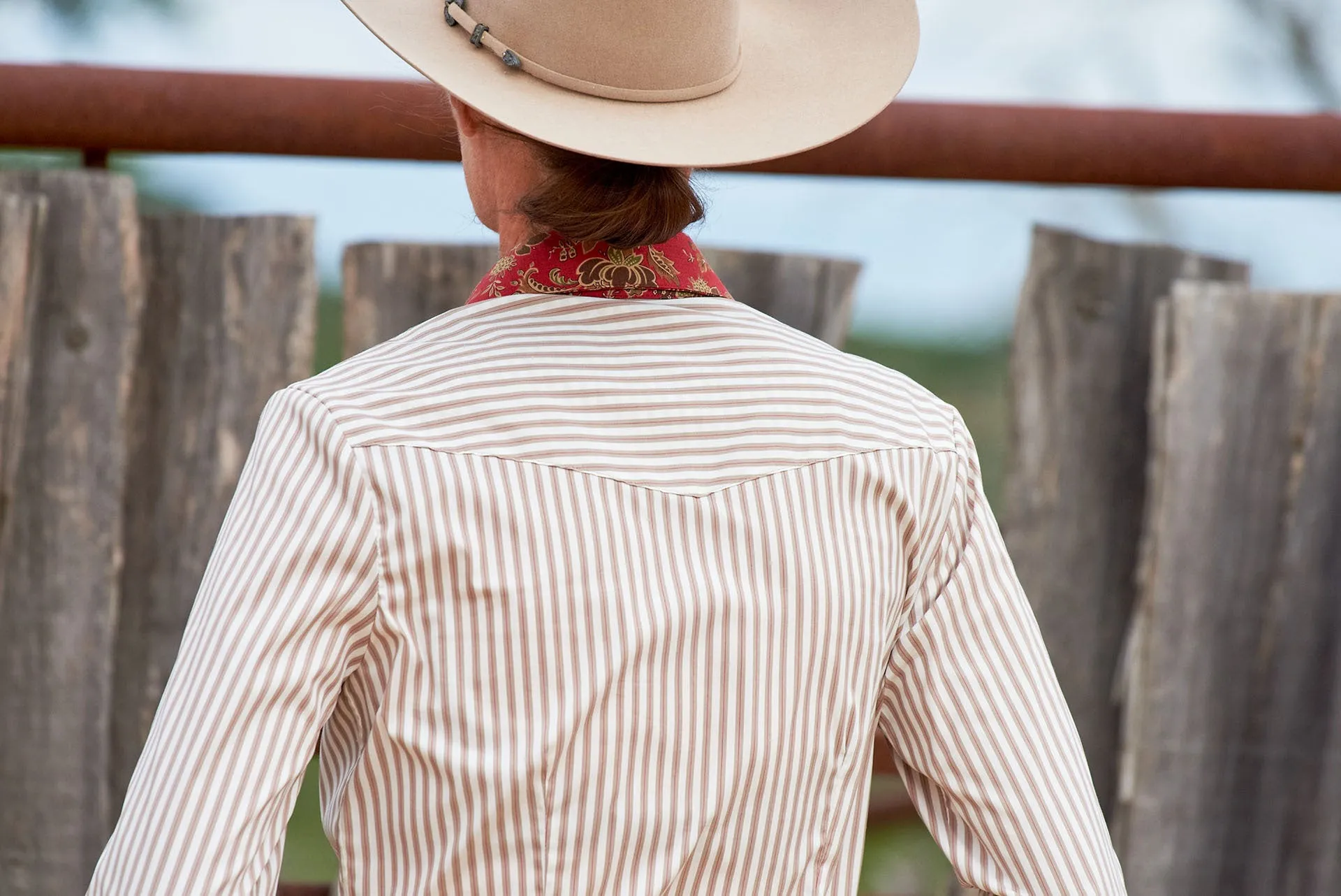 CR Tradition Tan, Red and White Stretch Bengal Stripe - FINAL SALE