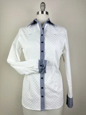CR Western Pro Crisp White on White Dots with Navy Contrast - FINAL SALE