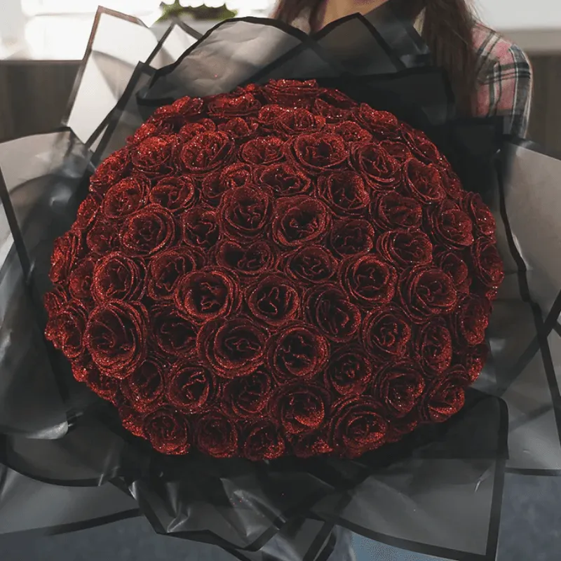 Crafted Glitter Rose Bouquet - Elegant Floral Decor
