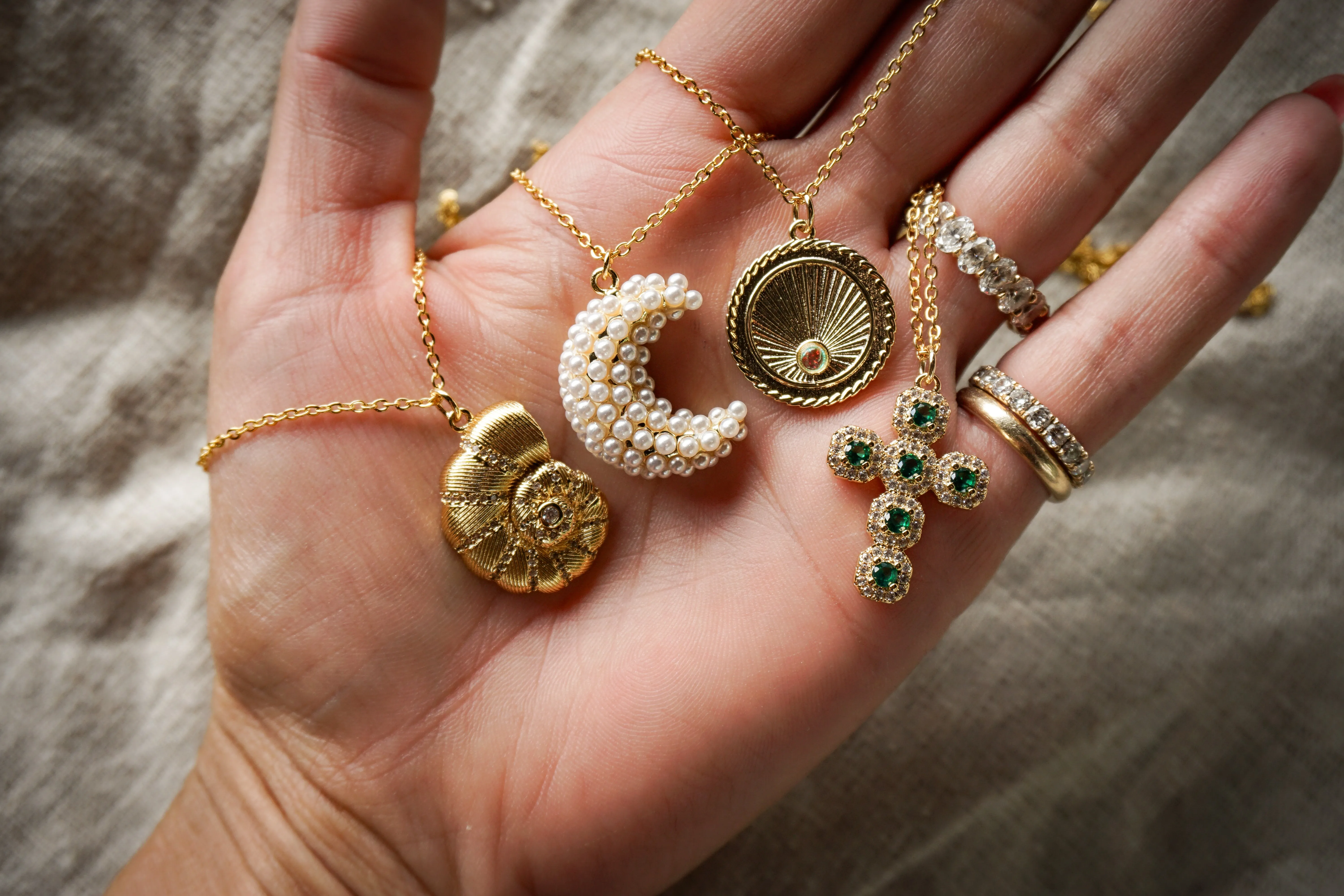 Crystal Gold Shell Necklace