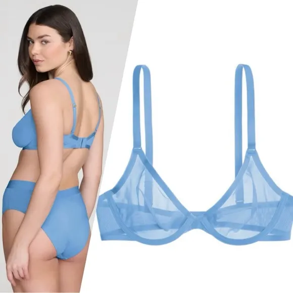 Cuup Blue Mesh The Plunge Bra