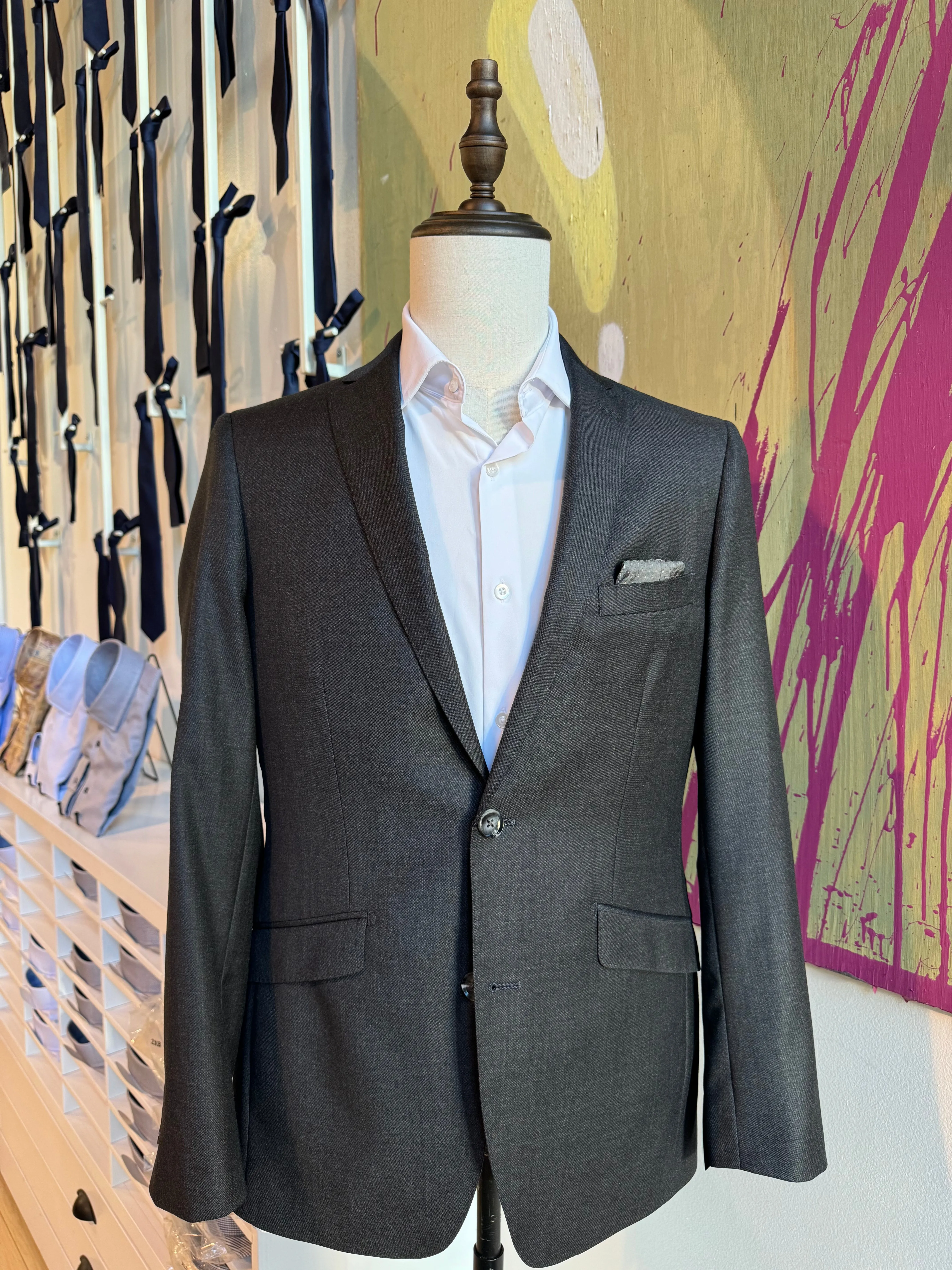 Dark Charcoal Sharkskin Premium Italian Suit