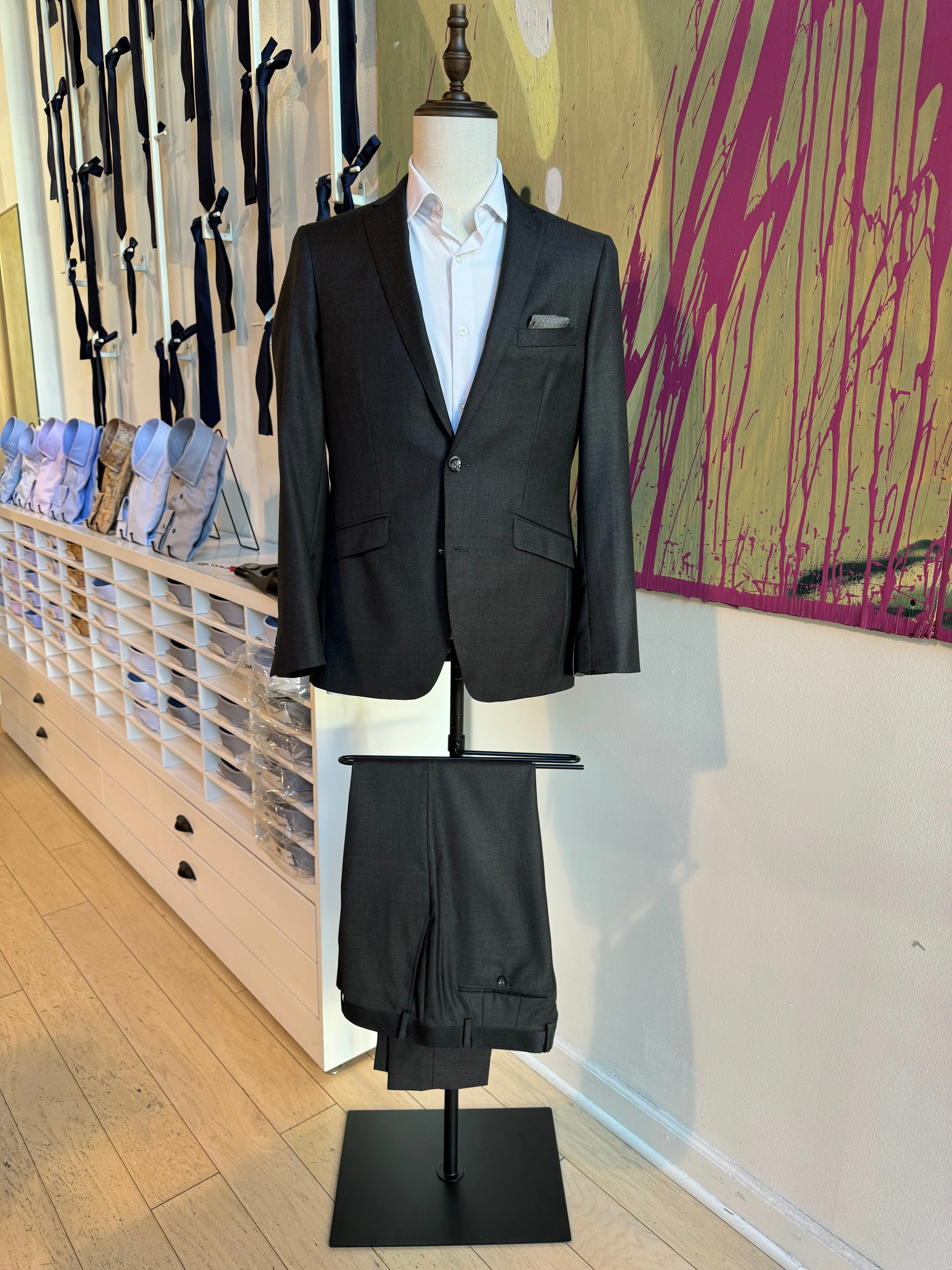 Dark Charcoal Sharkskin Premium Italian Suit