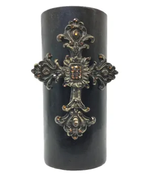 Decorative Candle 4x9 Jeweled Ornate Cross