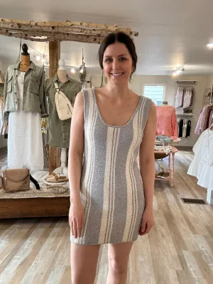 denim   cream stripe knit dress
