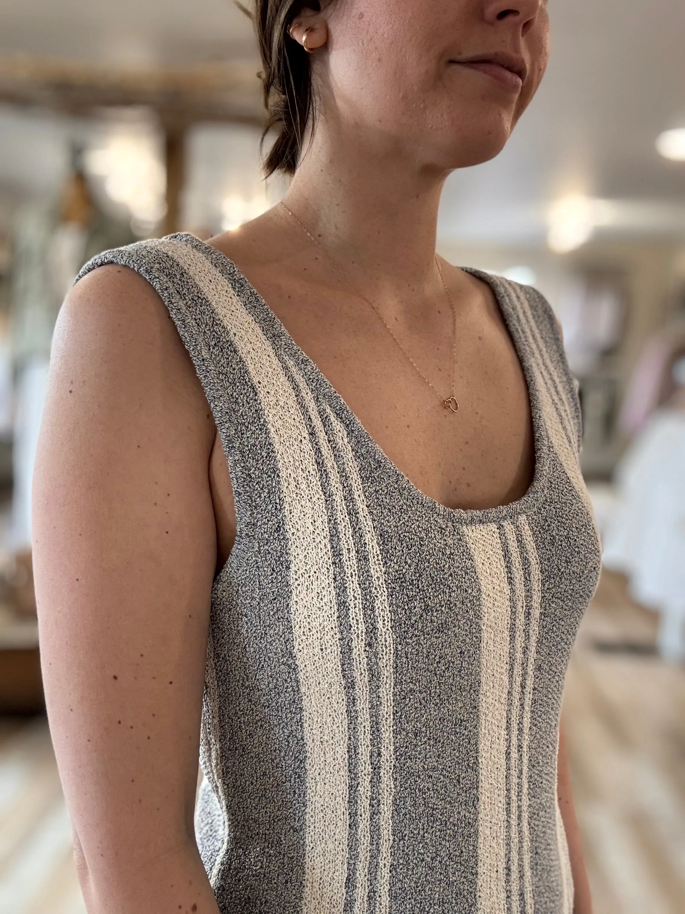 denim   cream stripe knit dress