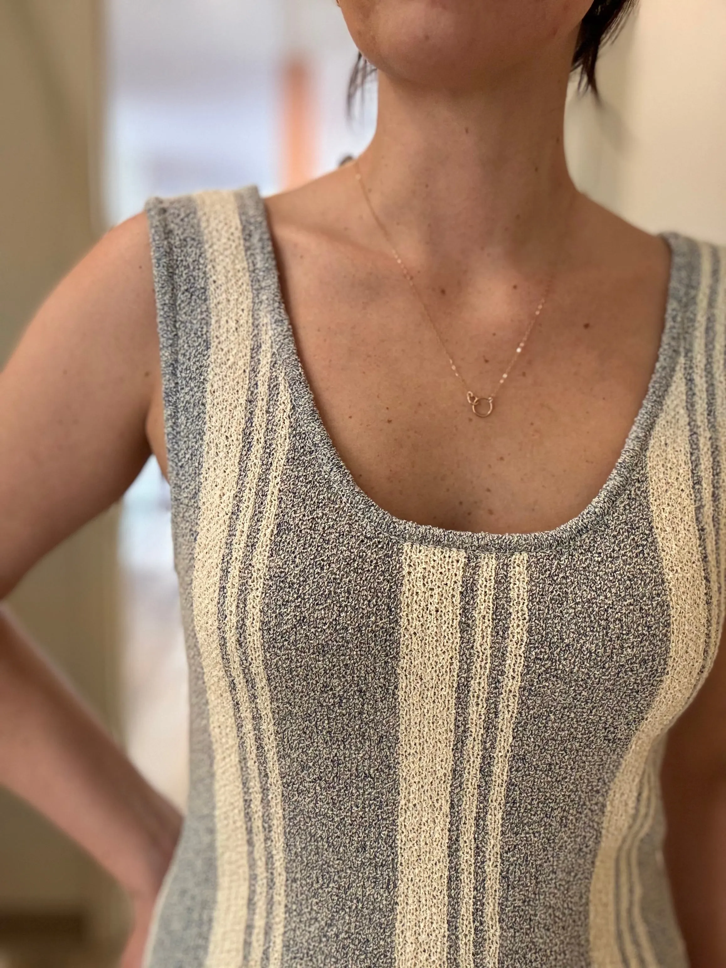denim   cream stripe knit dress