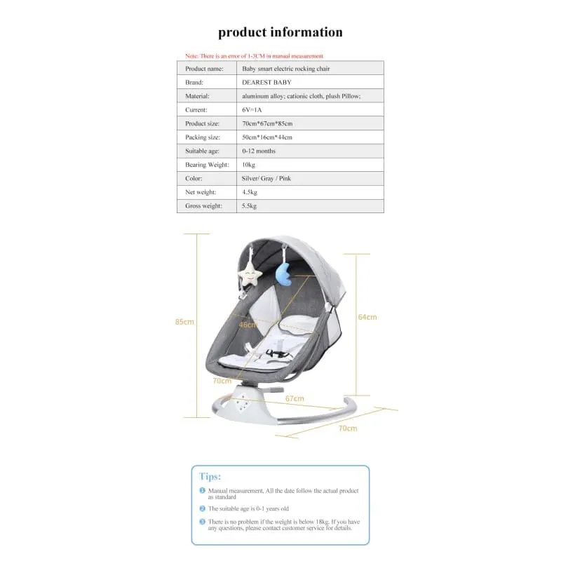DEÄREST Smart Electric Baby Cradle - Bluetooth with Remote Control