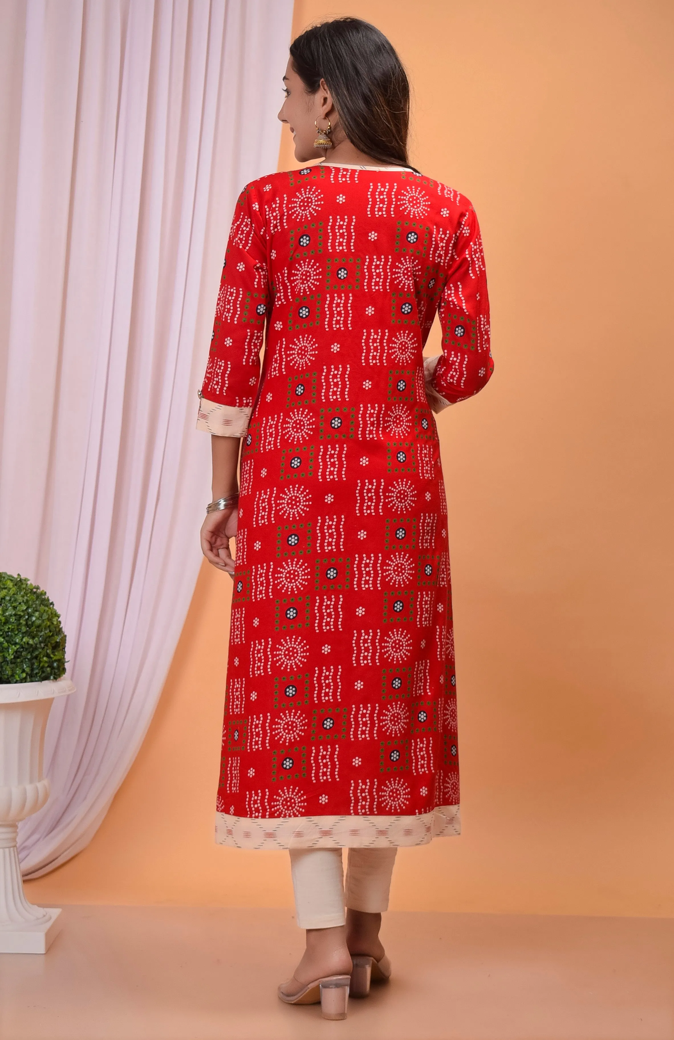 Designer Bandhej A line Kurti